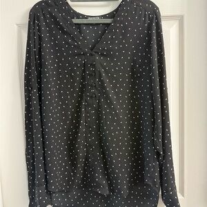 Express Women's Black White Polka Dot V-Neck Long Half Button Blouse Size M